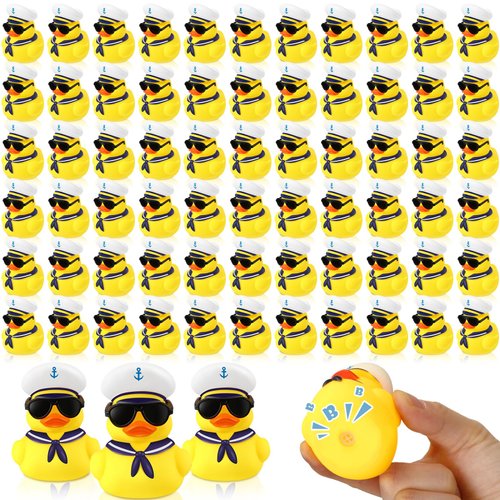 Shappy 24 Pcs Cruise Duck Bulk with Sunglasses Sets 2 x 1.9 x 2.4 Inch Mini Sailing Rubber Ducks Summer Cruise Ship Toy Squeaky Duck Bath Party Toy Duckies for Birthday Party Favors (Yellow)