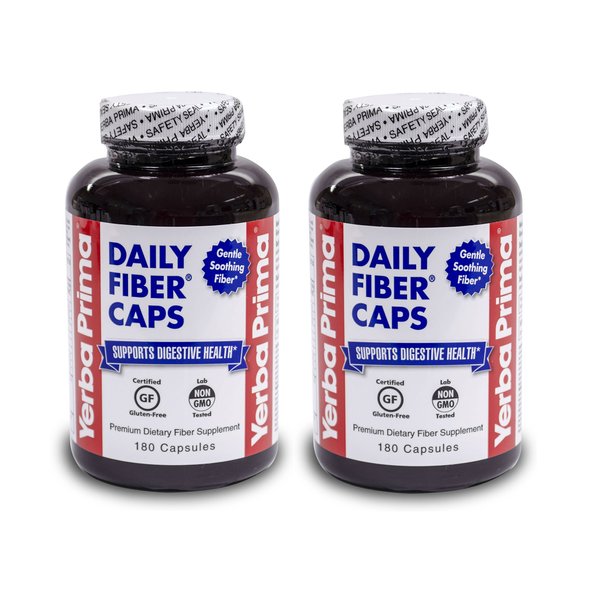 Yerba Prima Daily Fiber Formula - 180 caps (Pack of 2) - Soluble & Insoluble Dietary Fiber Supplement - Colon Cleanse - Gut Health - Vegan, Non-GMO, Gluten-Free