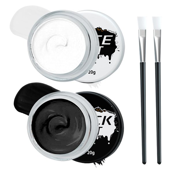 2PCS Black and White Face Body Paint,Skeleton Skull Face Painting Special Effects Makeup Kit with 2 Brushes,Clown Zombie Party Cosplay Art Theater Cosplay Halloween Face Paint Makeup Kit for Adults