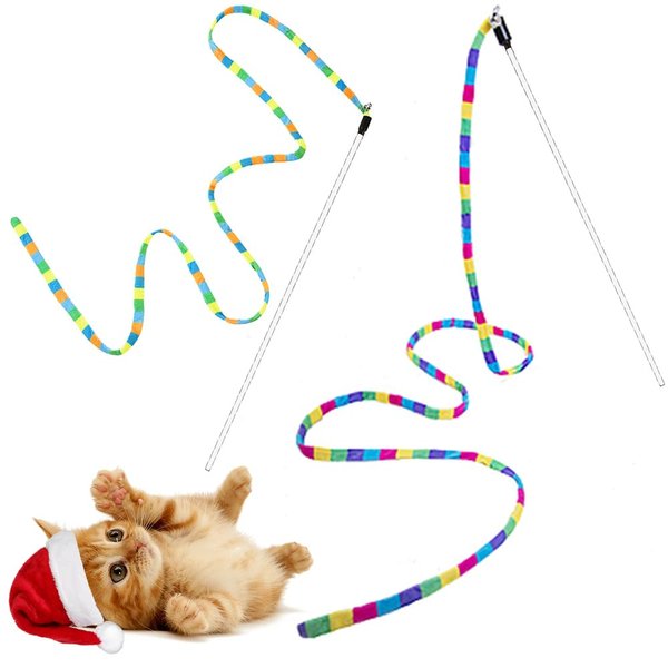 FYNIGO Interactive Cat Rainbow Wand Toys for Indoor Cats and Kittens,Extended Colorful Cat Teaser Wand String Plush Toy,Original Product Strong and Sturdy Pole with Bells(2 Pack)