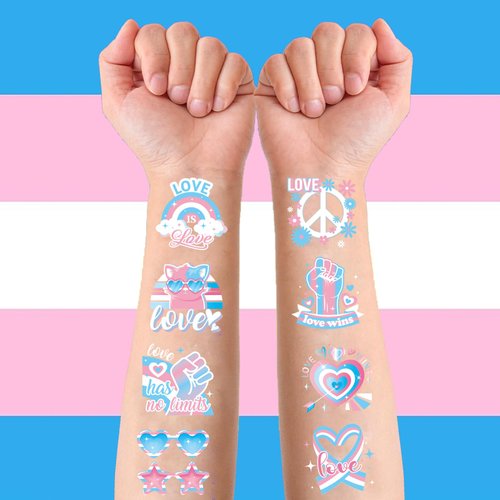 Qpout 96Pcs Transgender Flag Temporary Tattoos Trans Pride Themed Tattoo Stickers with Blue Pink White Pattern for Pride Party Favors LGBTQ Pride Day Equality Parades and Celebrations