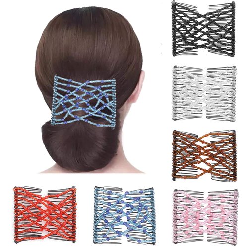 6 Pieces Magic Combs, Stretch Flower Beaded Hair Combs Elastic Bowknot Hair Clips Stretchy Hair Hairpins for Women Girls DIY Thick & Thin Hair Styling Accessories Random Color