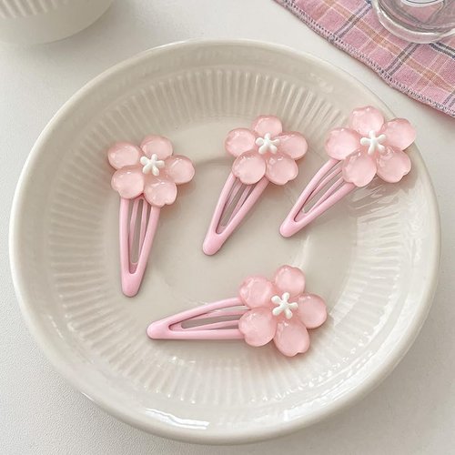 Cherry Flower Hair Clips for Baby Girls - 4Pcs Pink Sakura Flower Metal Snap Hair Clips Hair Barrettes Pink Hair Accessories for Girls Toddlers Kids and Teens Gifts