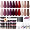 MEFA Dip Powder Nail Kit Shimmery Purple Burgundy Brown Champange 10 Dark Colors Fall Winter Dipping Powder with Base Top Coat Activator Liquid Set Recycling Tray, French Nail Art Manicure Salon