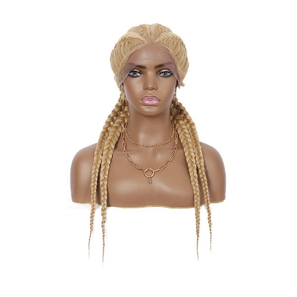 melody wig 26" Blonde Braided Wigs Lace Front Synthetic Wigs With Baby Hair Double Dutch Cornrow Wig For Women Box Braid Wig 360 Lace Box Braid Wigs …