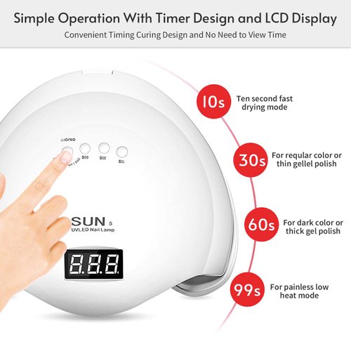 lishumei LED Nail Lamp, 48W Nail Dryer Gel Nail Polish Curing LED UV Light with 4 Timers Automatic Sensor LCD Display Professional Nail Art Tools Accessories for Fingernail Toenail Salon （White）