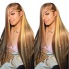 30 Inch 13x4 Highlight Ombre Straight Lace Front Wigs Human Hair Pre Plucked #4/27 Colored Glueless Wigs Honey Blonde Brazilian Lace Frontal Wigs Human Hair for black Women with Baby Hair