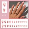 Strawberry Press on Nails Almond Fake Nails Cute Glue on Nails Medium Length Acrylic Nails Pink False Nails with Strawberries Flower Designs Glossy Artificial Nails Full Cover Stick on Nails 24Pcs