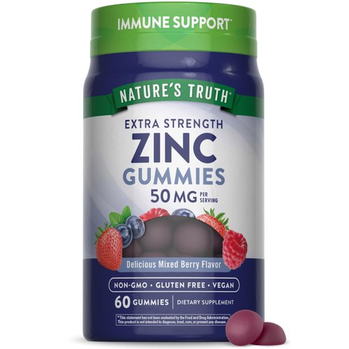 Nature's Truth Zinc Gummies for Adults | 50 mg | 60 Count | Vegan, Non-GMO & Gluten Free Extra Strength Supplement | Mixed Berry Flavor