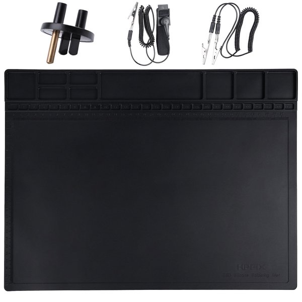 Premium Heat Resistant 932°F Anti Static Mat, HPFIX ESD Mat with Grounding Wire, Grounding Plug, and ESD Wristband, Silicone Soldering Repair Mat for Computer, PC Building, Eelectronics