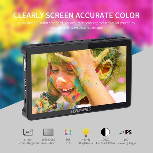 FEELWORLD F5 Pro V4 6 Inch Touch Screen DSLR Camera Field Monitor with 3D LUT F970 External Kit Install for Power Wireless Transmission IPS FHD1920x1080 4K HDMI Input Output 5V Type-c Input Tilt Arm