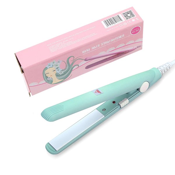 Ceramic Mini Hair Curler, Multifunctional Mini Flat Iron Portable Flat Iron for Hair Straighteners Travel Straightening Iron Mini Hair Iron with Ceramic Plates for Travel Home, Green