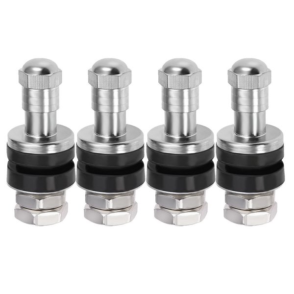 High Pressure 502 Flush Mount Bolt in Metal/Chrome Tire Valve Stems Will fit in a Normal Valve Stem Hole of .453". (Pack of 4)