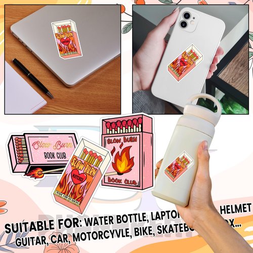 Slowburn Sticker Set – Pack of 2” Bookish Stickers – Matches Made for Readers Decals – Waterproof, Easy to Peel, UV-Resistant Vinyl – Aesthetic Book Lover Gift for Laptop, Kindle, Notebook (2 Inches)