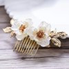 CASOLVX Bridal Hair Comb Floral Hair Piece Hair Comb Gold Leaf Wedding Hair Accessories for Brides Bridesmaids and Women