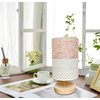 AFORTLO Table Desk Lamp, Small Fabric Boho Decorative Nightstand Night Light Solid Wood Base Lamp for Bedroom,Living Room,End Table or Office with Bulb (Brown Knit Fabric)