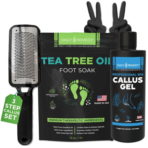 Foot Callus Remover Gel Set - Professional Callus Remover for Feet Gel - Calloused Feet Remover Gel - Pedicure Kit & Foot Spa Tools - Feet Callus Remover - 8oz w/ 16oz Tea Tree Oil Foot Soak - USA