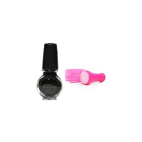 Konad Nail Art Dramatic Black Nail Polish + New Stamper & Scraper II Design Tool