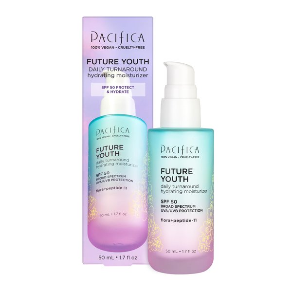 Pacifica Beauty, Future Youth Daily Turnaround Hydrating Moisturizer SPF 50, Lightweight Face Sunscreen, Fast-Absorbing, Fights Signs of Aging, UVA/UVB Broad Spectrum, Chemical Sunscreen, Vegan