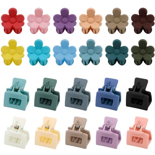 SuPoo 22pcs Mini Claw Clips Small Hair Clips Girls Hair Clips 1.1" Mini Flower Hair Clips Hair Claw Clips Square Claw Clips for Thin Hair Flower Clips for Hair Tiny Hair Accessories for Girls