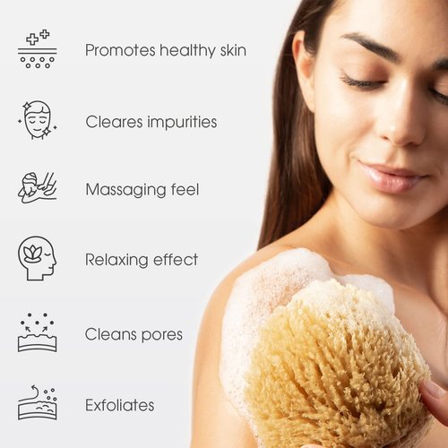 Naroa Exfoliating Natural Sponge for Bathing | Bath Sea Sponge for Healthy Skin | Unbleached Shower Body Scrubber Puff | Eco Friendly Plastic Free Sponge (Exfoliate - Medium)