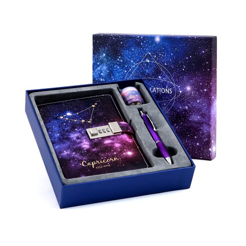 Starry Constellation Lock Diary Set Gift Box with Pen & Tapes for Kids Girls Boys Women Combination Lock Journal Notebook Best Luxury Travel Writing Diary for Anniversary Birthday Holiday （Capricorn）