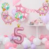 7pcs Pink Crown Dinosaur Balloons, Girl Dinosaur Birthday Number Mylar Foil Balloon Pink Dinosaur 5th Birthday Party Supplies Decorations (5th)