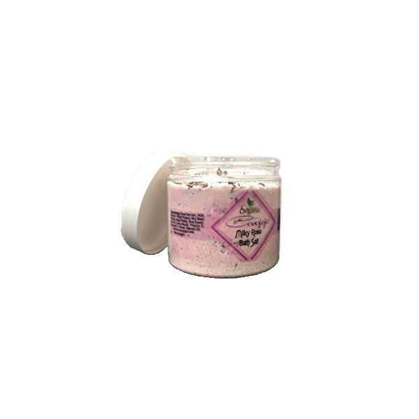 16 OZ COCOJOJO MILKY ROSE BATH SALT WITH ROSE PETALS for RELAXING BATH EXFOLIATE BATH SALT AROMATHERAPY