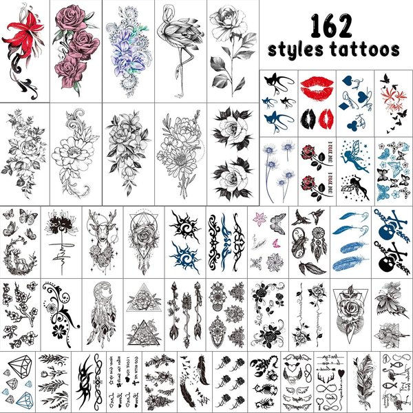 Cerlaza 162 Styles Temporary Tattoos for Women Adults Girls, Fake Sleeve Henna Sexy Tattoo Stickers, Leg Makeup Waterproof Realistic Long Lasting Semi Permanent Tattoos Kit-50 sheets