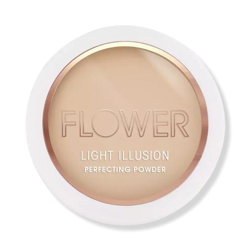 Flower Beauty Light Illusion Perfecting Powder - Pressed Powder Face Makeup, Buildable Medium Coverage with Blurring Pigments, Includes Mirror & Sponge (Soft Sand)