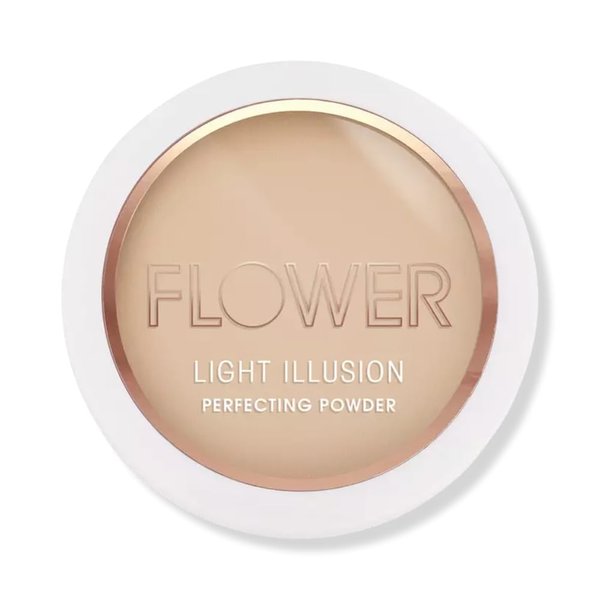 Flower Beauty Light Illusion Perfecting Powder - Pressed Powder Face Makeup, Buildable Medium Coverage with Blurring Pigments, Includes Mirror & Sponge (Soft Sand)