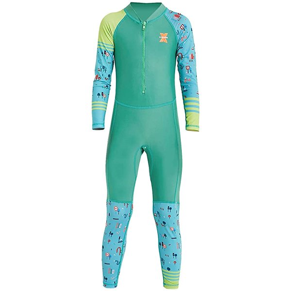 Youth Girls Boys One Piece Water Sports Sun Protection Rash Guard UPF 50+ Long Sleeves Full Suit Swimsuit Wetsuit Swimwear Green