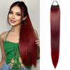 VAVANGA 28inch Long Ponytail Extension with Hair Tie, Ombre Red Yaki Straight Ponytail Thick Braiding Hair Ponytail Natural Fake Pony Tails Hairpiece for Women (#1BT39)
