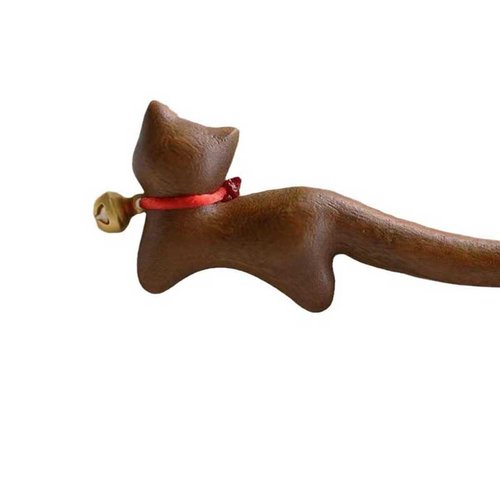 Generic Women's Wooden Cat Hair Stick Hairpin Bun Holders Chinese Hanfu Japanese Kimono Hair Styling Chopstick (139# Cat) (139# Cat)