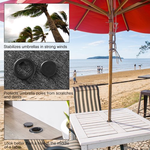 2 Sets 2 Inch Patio Table Umbrella Hole Ring and Cap Set, Standard Size Umbrella Thicker Hole Ring Plug and Cap Set Table Umbrella Hole Ring Cover Set (Black)