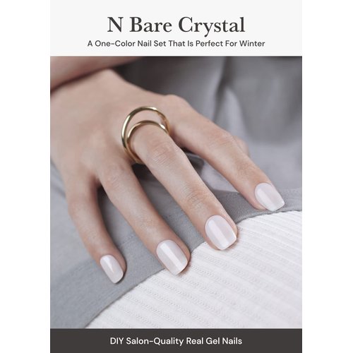 ohora Semi Cured Gel Nail Strips (N Bare Crystal) - Works with Any Lamps, Salon-Quality, Long Lasting, Easy to Apply & Remove - Includes 2 Prep Pads, Nail File & Wooden Stick