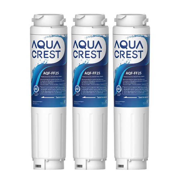 AQUA CREST 644845 Refrigerator Water Filter Replacement for Bosch® Ultra Clarity® 644845,9000077104, 9000194412, B26FT70SNS, B22CS80SNS, B22CS50SNS, Haier 0060820860, Miele KWF1000, 3 Filters