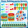 Blosssound 135 Pcs Fishing Party Favors Little Fisherman Birthday Gifts Fishing Stickers Wristbands Slap Bracelets Stampers Button Pin Under the Sea Piñata for Goodie Bag Fillers