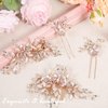 4 Pieces Bridal Rose Gold Hair Pin Wedding Hair Accessories Light Rose Gold Wedding Hair Comb Clips Rhinestone Hair Pins Hair Side Comb Crystal Flower Leaves Hair Barrette for Brides and Bridesmaids
