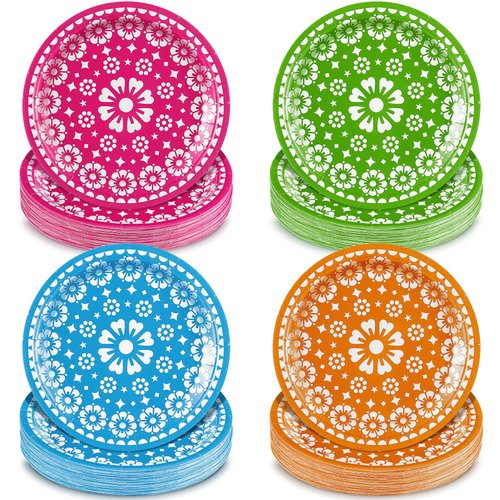 Newtay 60 Pcs Fiesta Party Plates Mexican Party Decorations 7" Disposable Mexican Tableware Set Colorful Paper Plates for Mexican Cinco De Mayo Dance Taco Fiesta Party Supplies