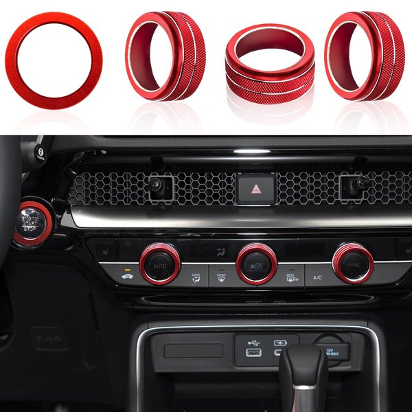 LOCOY Air Conditioning Knob Cover for Honda Civic Accessories 2022 2023 2024, for Honda CRV/HRV/Accord 2023 2024, Start/Stop Button Ring, AC Control Knob Cover, Volume Knob Trim (4Pcs, Red)