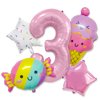 Ice Cream Birthday Decorations, 5 Pcs Dokuna Ice Cream Balloons 3rd Birthday Decorations for Girls, Giant Number 3 Foil Mylar Balloon, 3 Years Old Ice Cream Theme Birthday Party Supplies Decor (3rd)
