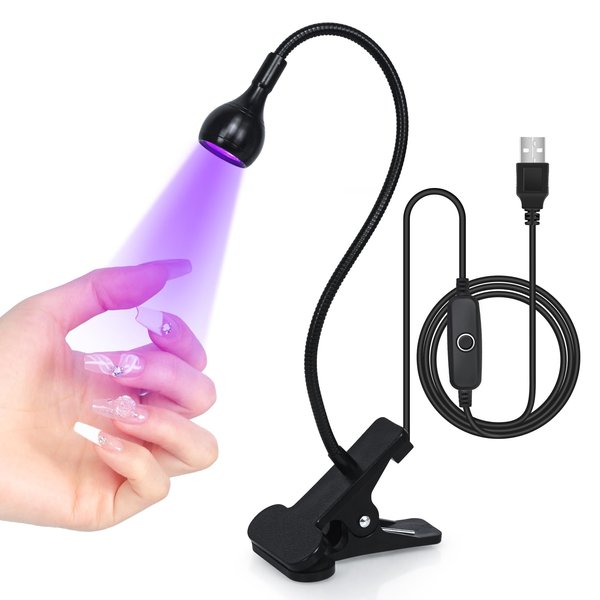 Bdjso Nail Lamp for Gel Nails-USB 3W Clip Led Nail Lamp,4 Levels Adjustable Flash Light Mini Nail UV Light Portable Gooseneck UV Lamp for Gel X Nails for Curing Nail Arts (Black)