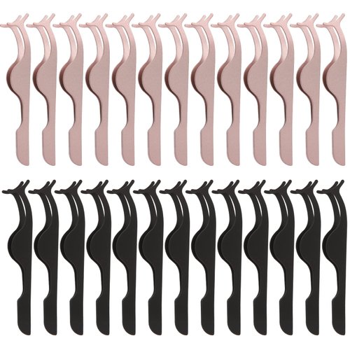 26 Pieces False Eyelashes Applicator Tool - FEITA Professional Falses Eyelash Extension Stainless Steel Clip Remover Tweezers for Lashes Application and Removal Supplies (Gold-Black)