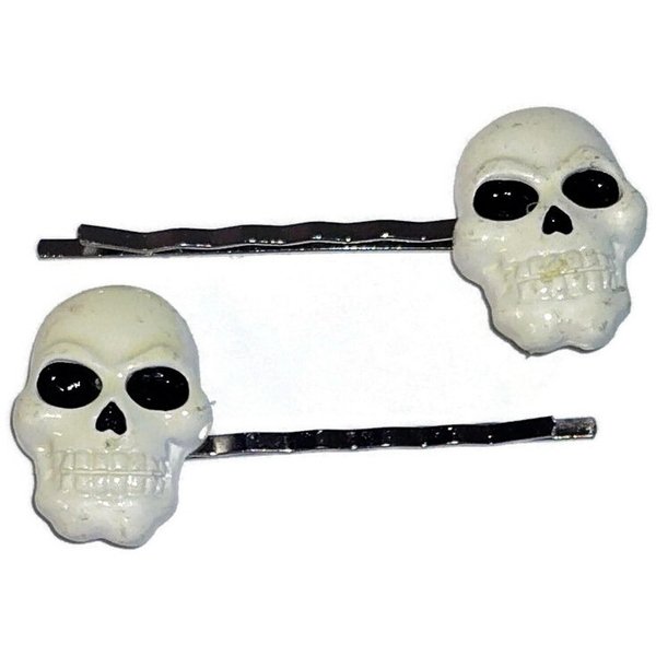 SKULL HEAD Halloween - Handmade Bobby PIn Hair clips - Set of 2
