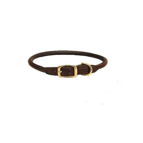 Tory Rolled Leather Dog Collar 20in Blk/Gry