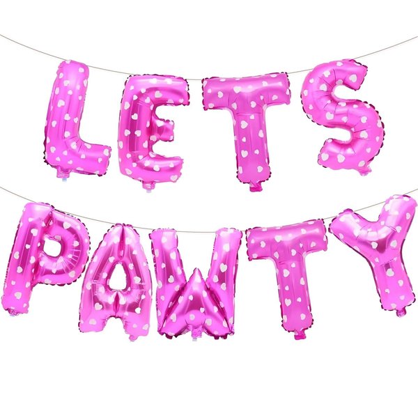 9 Pcs Lets Pawty Balloons Banner 16 Inch, Dog Cat Pet Birthday Letters Sign Lets Pawty Balloons Happy Birthday Banner for Pet Dog Cat Party Supplies Decorations (Heart Pink)