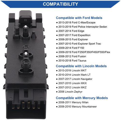 Obaee Front Right Passenger Side Power Seat Switch Adjustment Compatible with Ford 2006-2019, Lincoln 2006-2019, Mercury 2006-2011, Replaces 9L3Z14A701FA, DE9Z14A701BA, SW7337