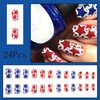 Independence Day Press on Nails 4th of July Medium Square Fake Nails American Flag Five-pointed Glue on Nails with Big Small Star Design Silver Glitter False Nails Sparkly Manicure for Women 24Pcs