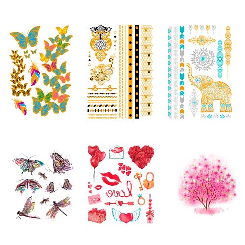 6 Sheet Women DIY Realistic Temporary Tattoos,Strong Adhesive Fake Temporary Tattoo for Birthday Pool Beach Party Decorations Supplies|Girls Face,arm,lower back,Body Waterproof Tattoo Stickers(Pink)